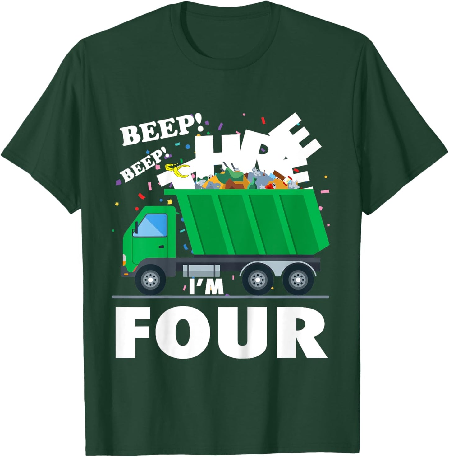 I'm 4 (FOUR) 4th Birthday Garbage Truck Trash Bash Theme T-Shirt - T-Shirt | Forest