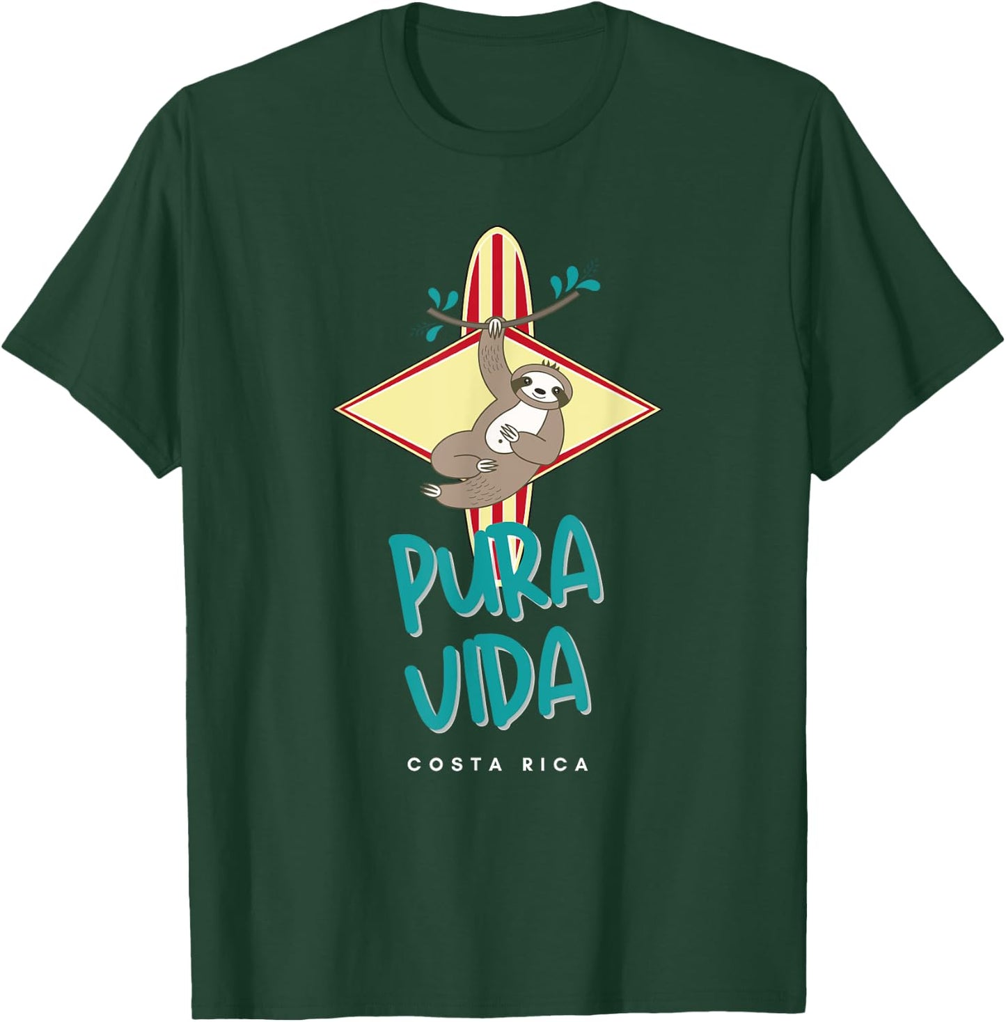 Costa Rica Surfing Sloth Pura Vida Motto Souvenir T-Shirt - T-Shirt | Forest