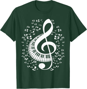 Treble Clef Keyboard Classical Music Notes Pianist Piano Small T-Shirt - T-Shirt | Forest