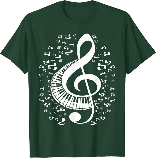 Treble Clef Keyboard Classical Music Notes Pianist Piano Small T-Shirt - T-Shirt | Forest