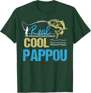 Vintage Reel Cool Pappou Fishing Daddy Grandpa Fathers Day T-Shirt - T-Shirt | Forest