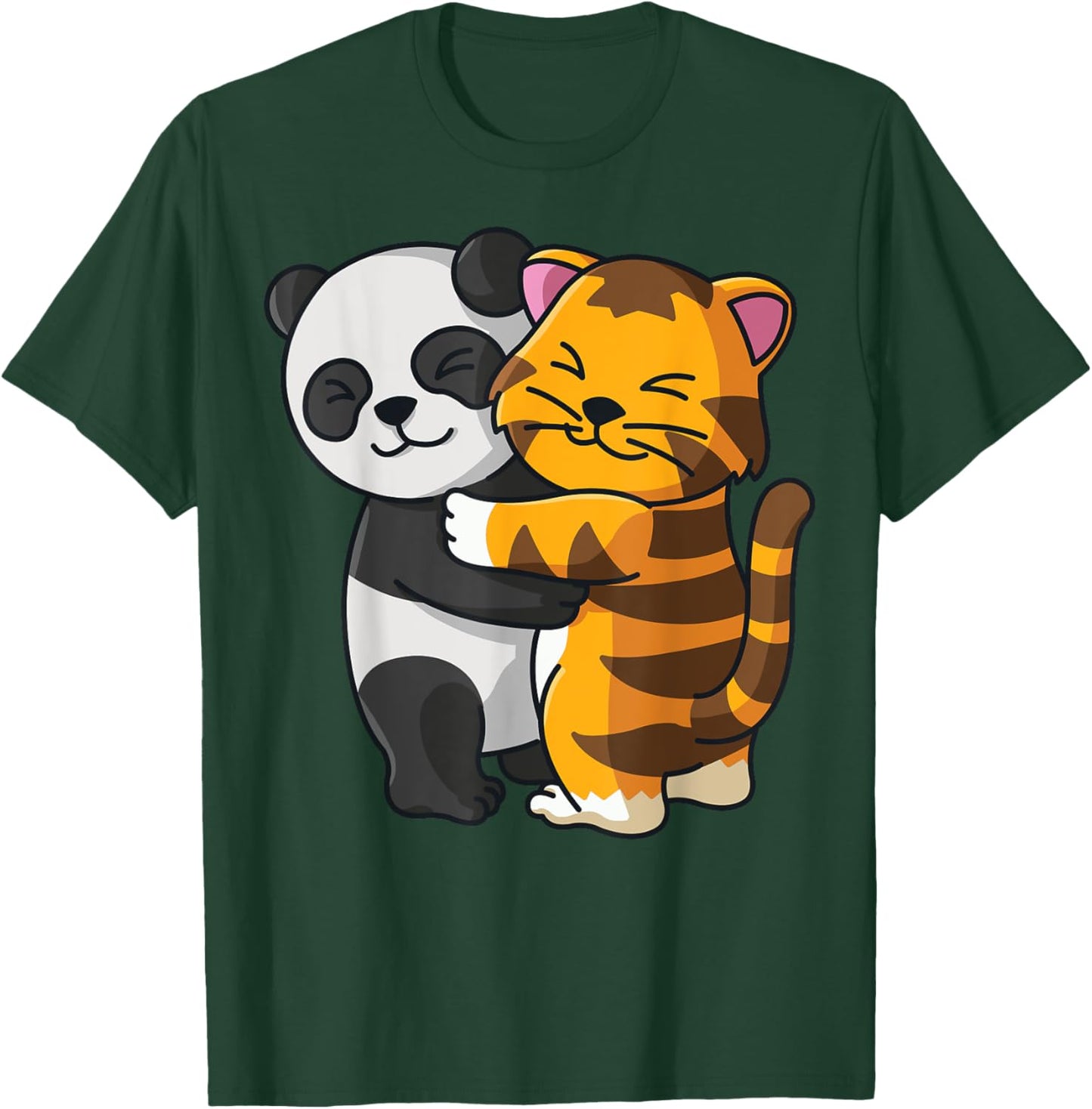 Panda and Tabby Cat Tiger cute Hug Cuddle Animals Cuddling Women Kids T-Shirt - T-Shirt | Forest