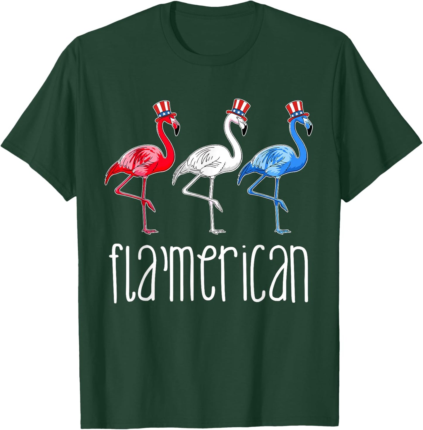 Funny Patriotic Flamingo American USA 4th of July Women Girl T-Shirt - T-Shirt | Forest