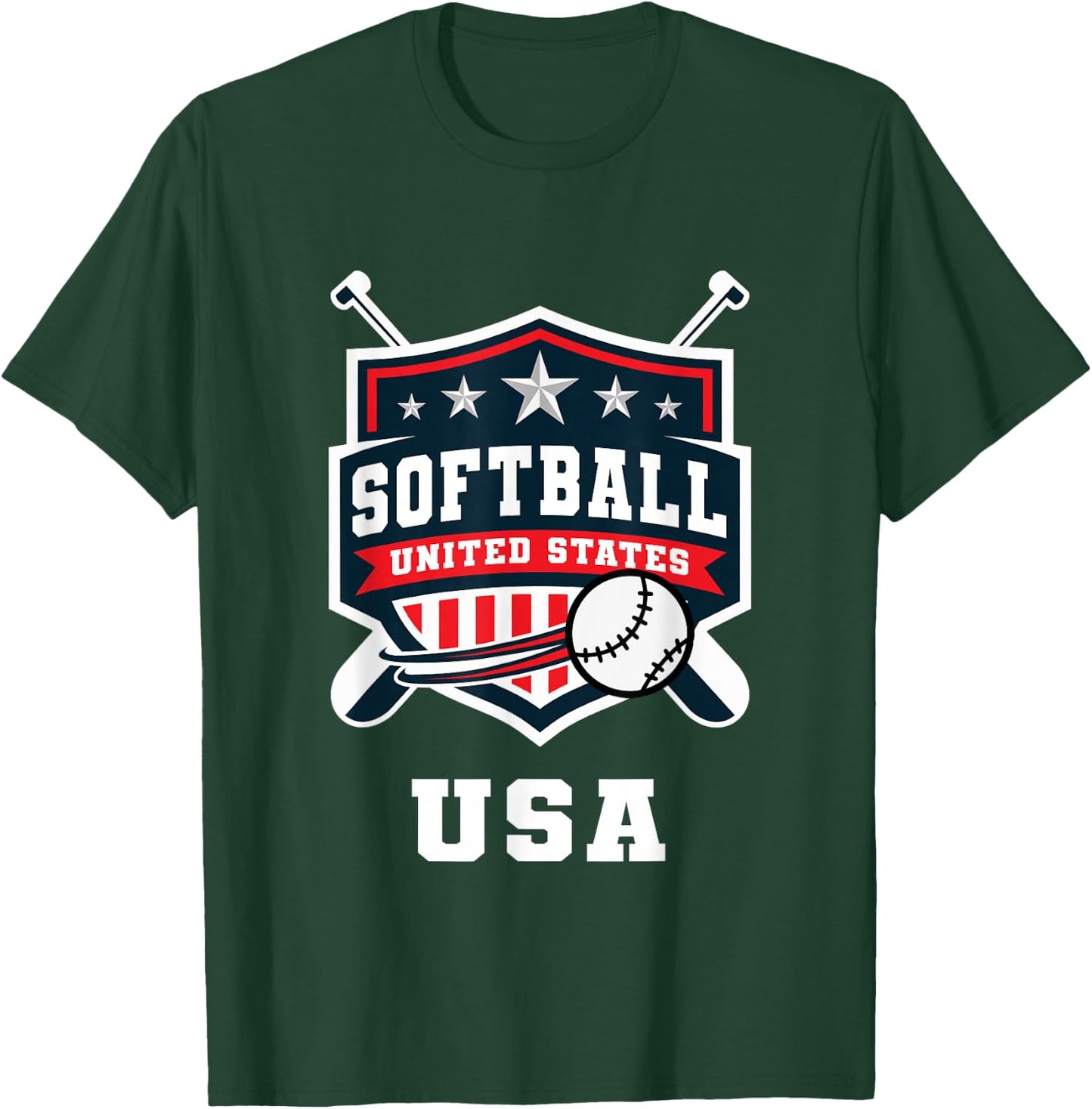 Softball USA Support The Team USA Flag T-Shirt - T-Shirt | Forest