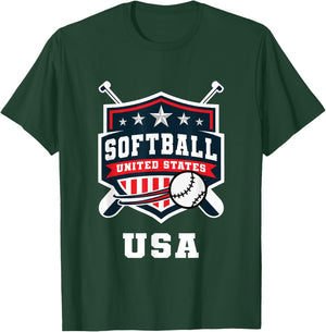 Softball USA Support The Team USA Flag T-Shirt - T-Shirt | Forest