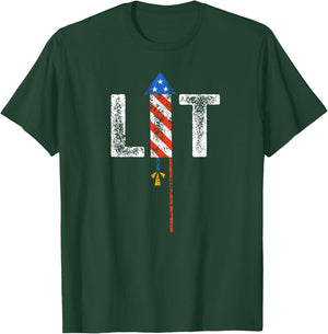 Lit 4th of July Patriotic American Fireworks USA Fourth T-Shirt - T-Shirt | Forest