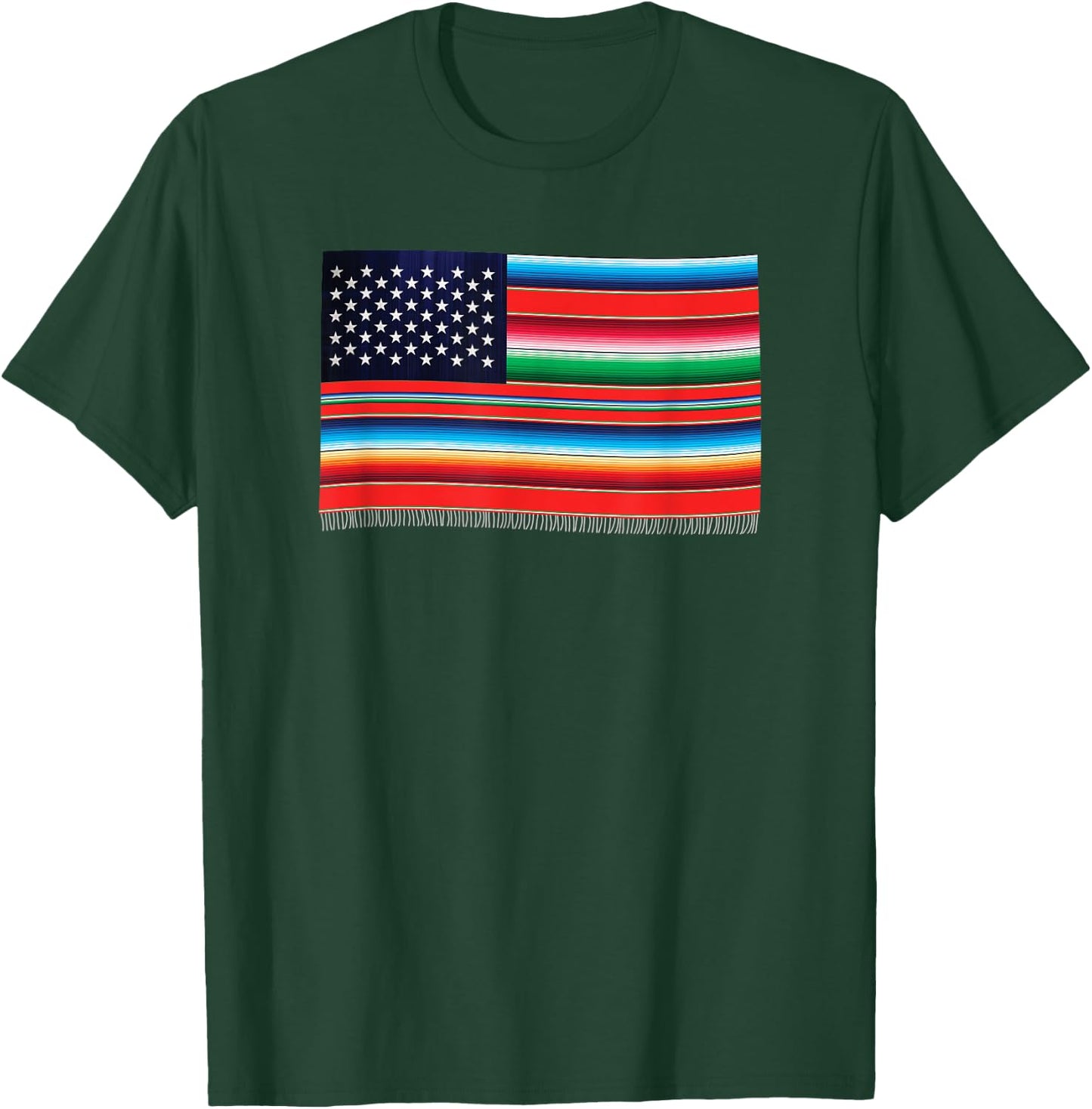 American Serape Blanket Striped Flag T-Shirt - T-Shirt | Forest