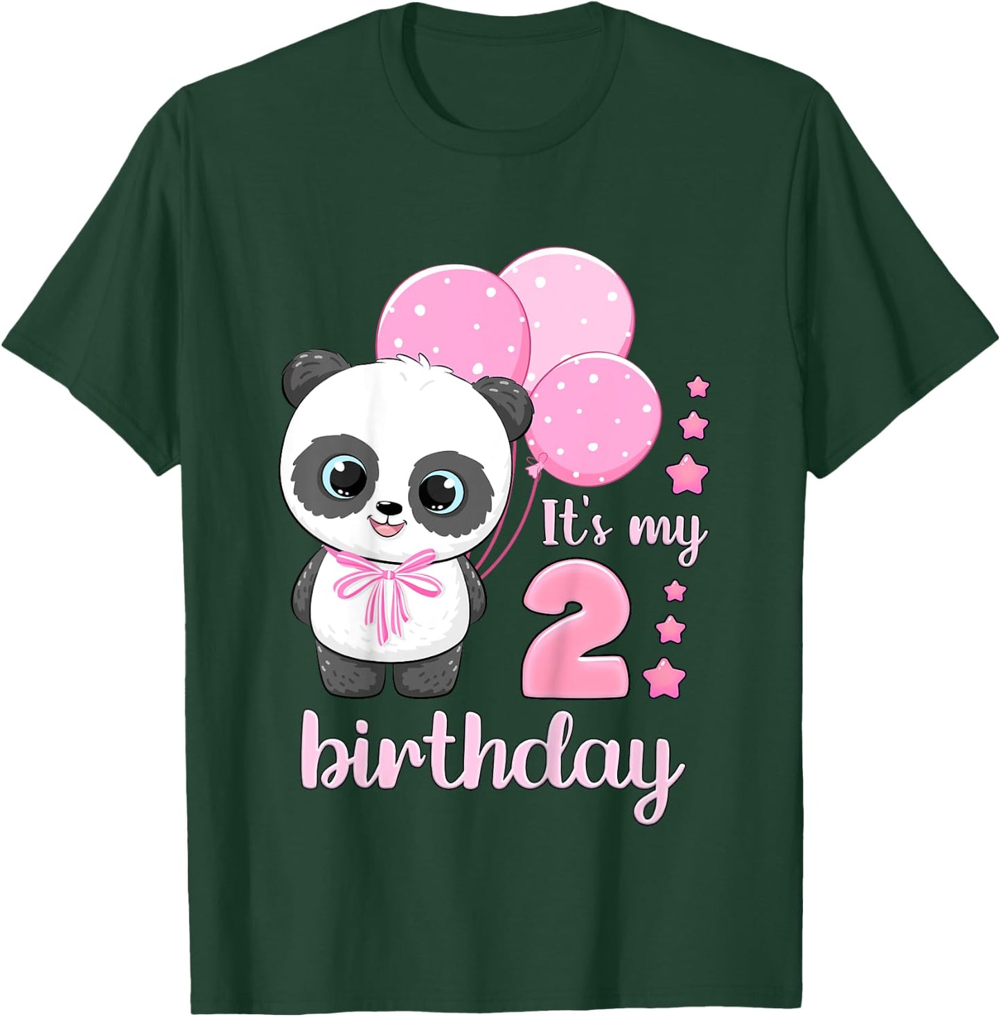 Girl 2 Year Old, Panda, Pink Balloons, It's My 2nd Birthday T-Shirt - T-Shirt | Forest