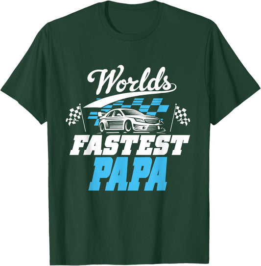 World's Fastest Papa Race Car Checkered Flag T-Shirt - T-Shirt | Forest