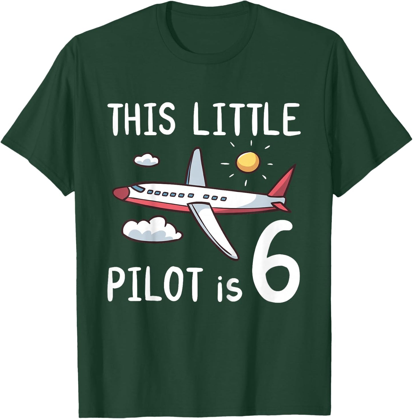 Kids This Little Pilot is 6 Years Old Birthday Boy Girl Airplane T-Shirt - T-Shirt | Forest