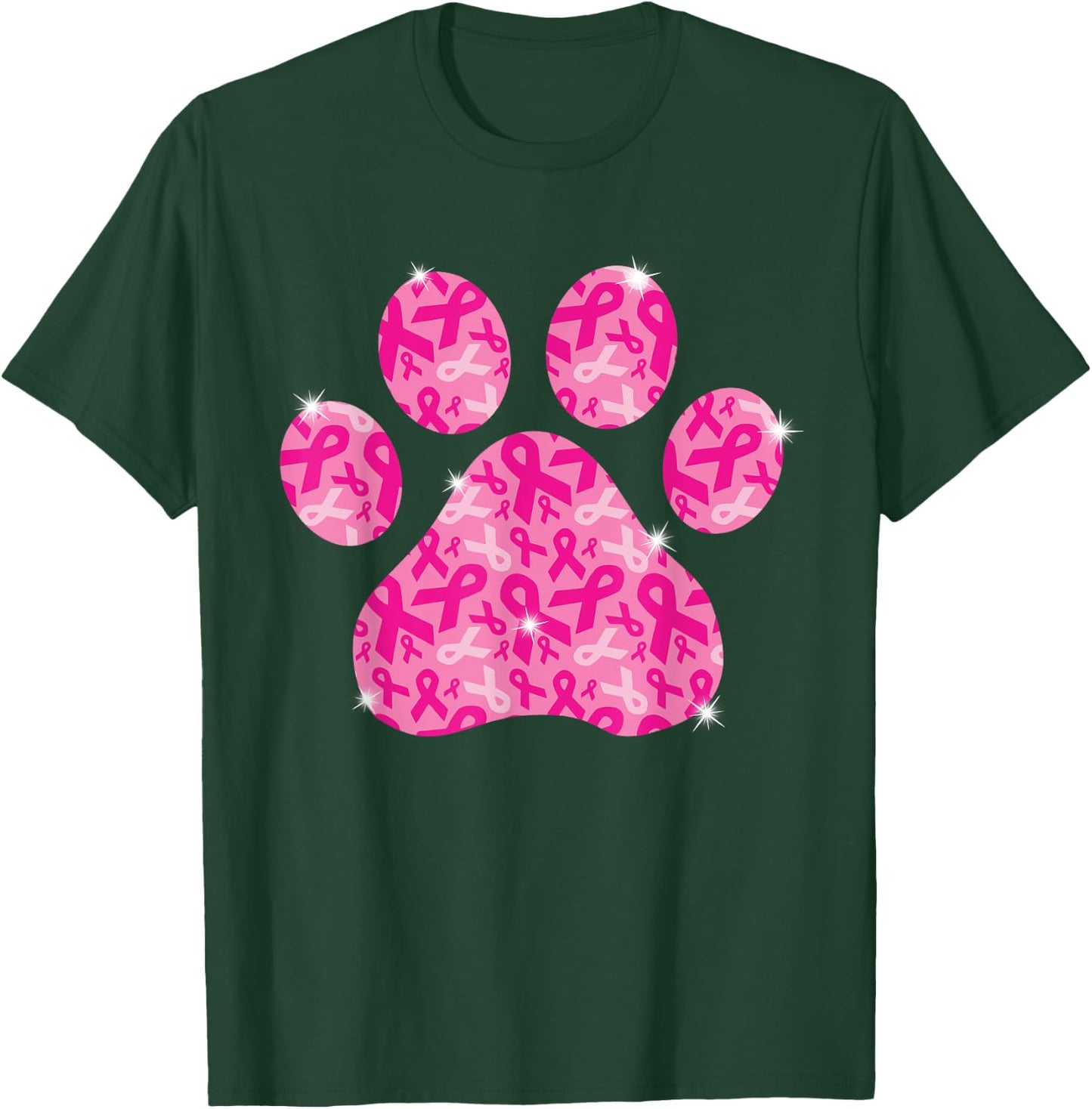 Dog Paw Print Pink Ribbon Breast Cancer Awareness Survivor T-Shirt - T-Shirt | Forest