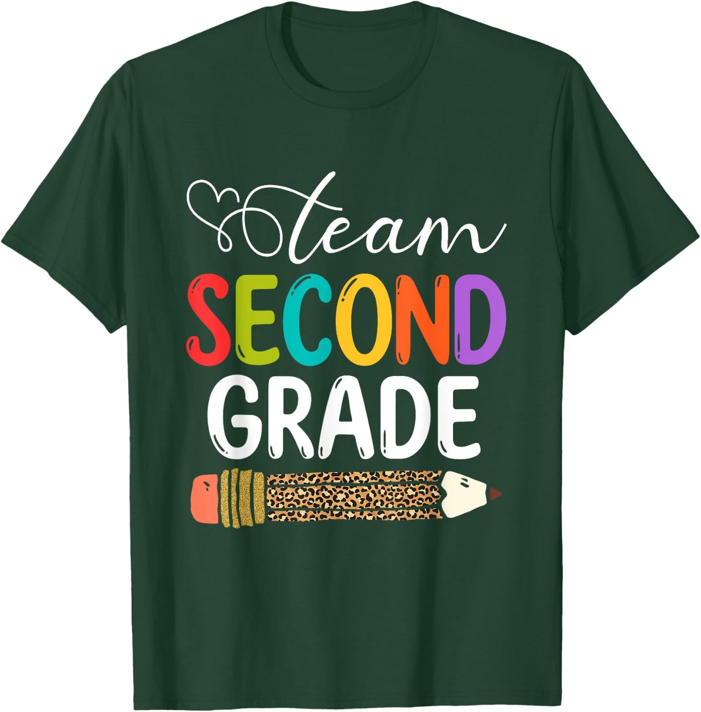 Team Second Grade Leopard Pencil 2nd Grade Teacher Student T-Shirt - T-Shirt | Forest