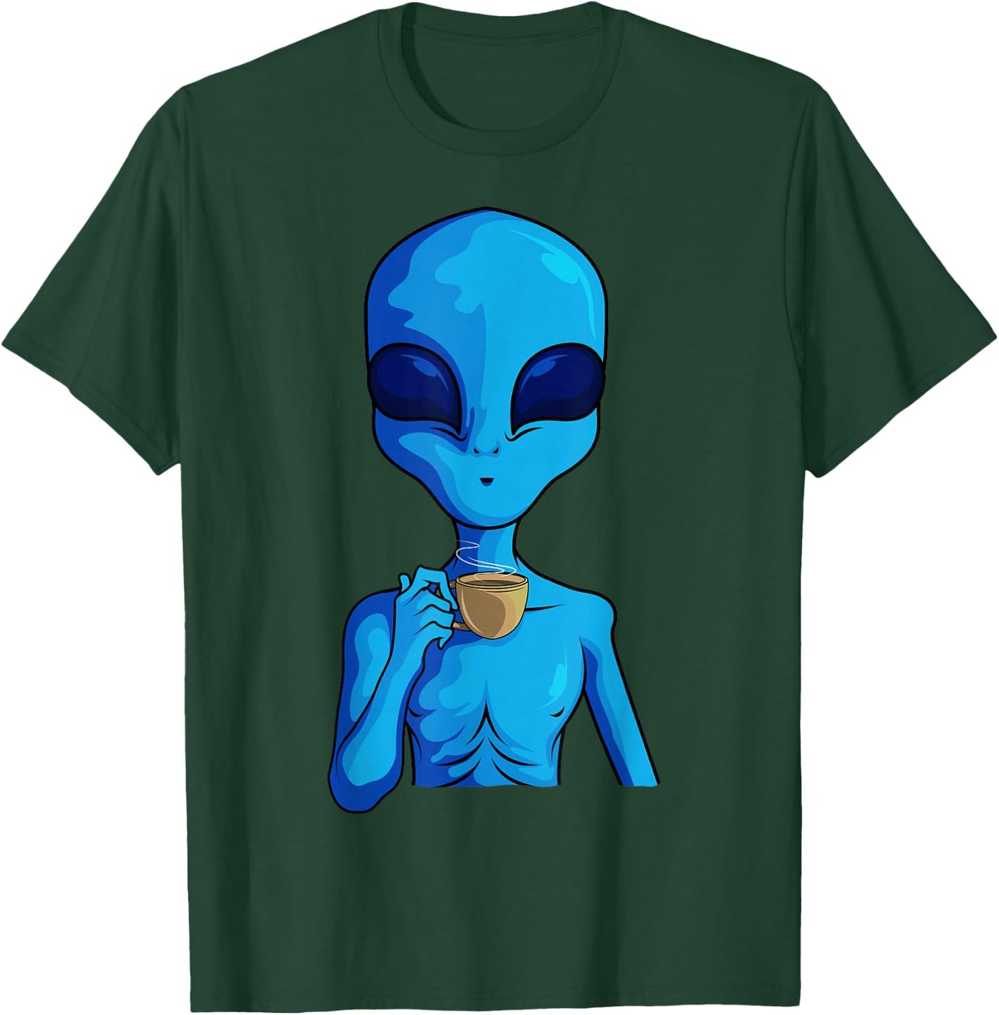 Funny Coffee Drinking Extraterrestrial Space Blue Alien T-Shirt - T-Shirt | Forest