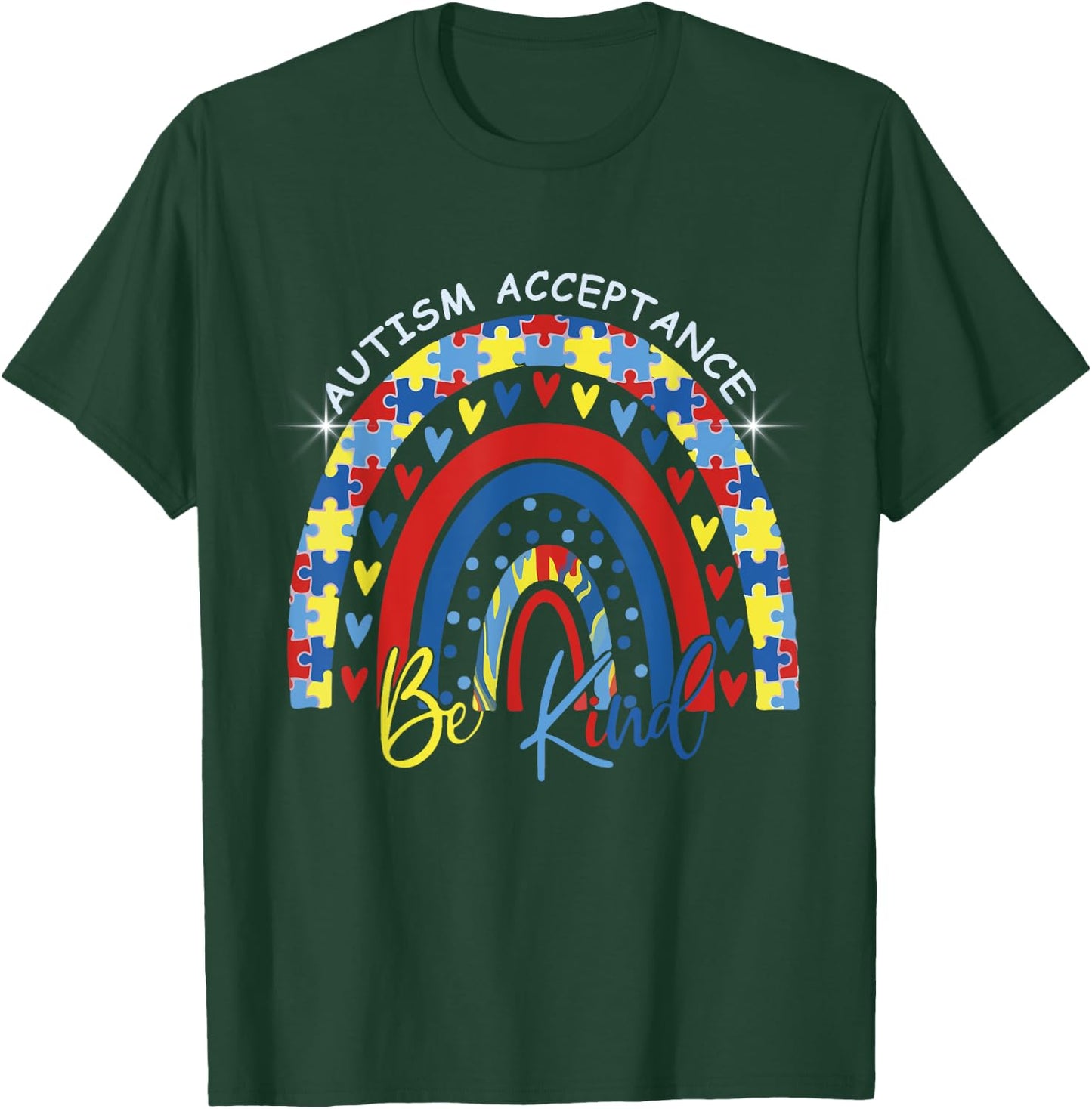 Be Kind Autism Awareness Acceptance Rainbow Choose Kindness T-Shirt - T-Shirt | Forest