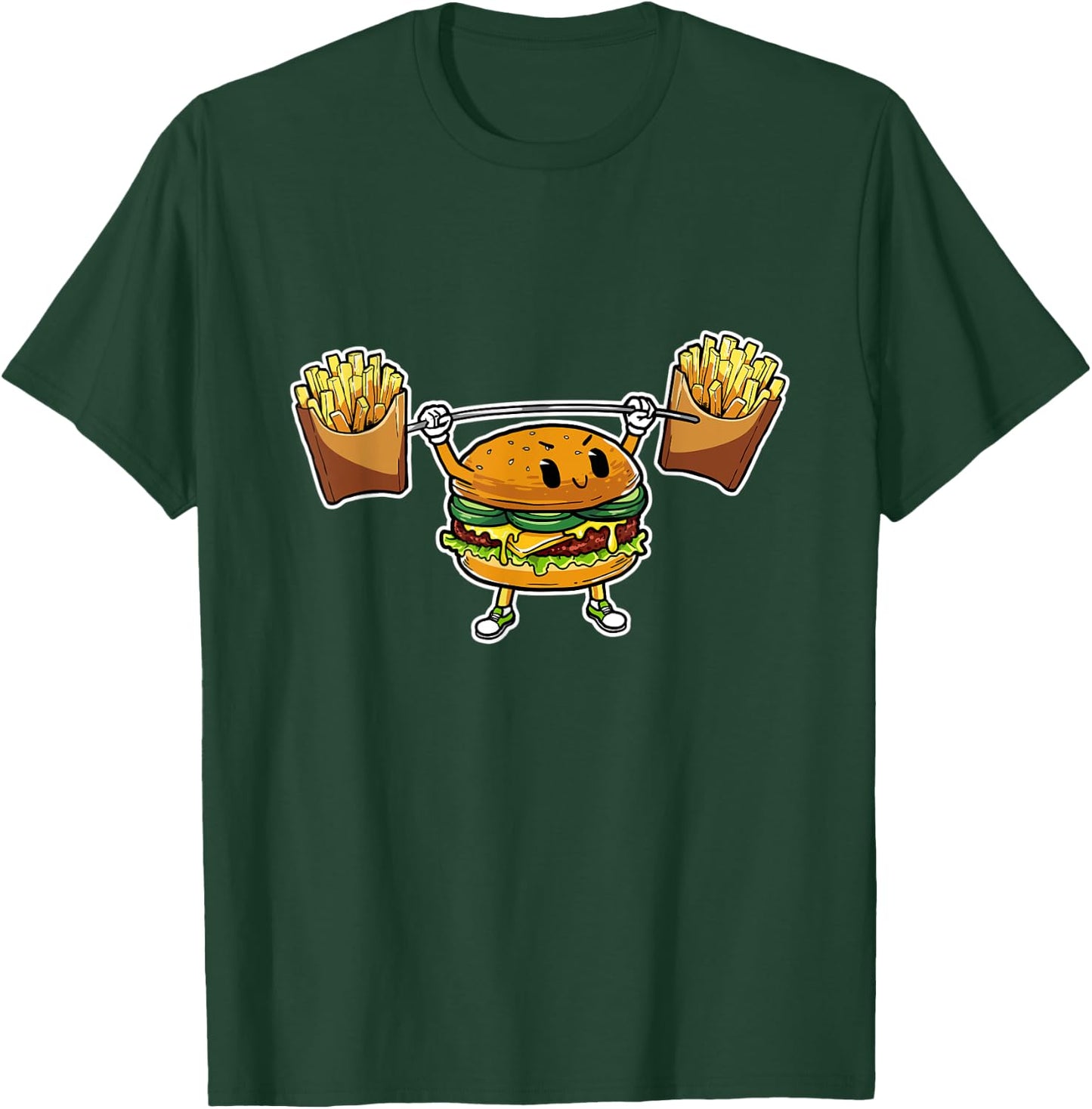 Funny Weightlifting Burger Lifting Fries Fitness T-Shirt - T-Shirt | Forest