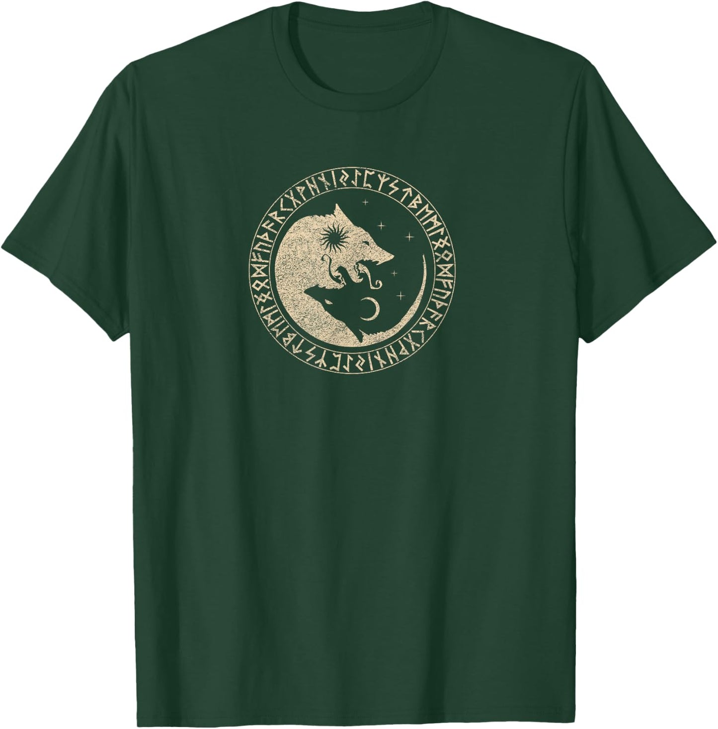 Geri & Freki Odin Wolves Viking Odin Wotan Germanic Moon Sun T-Shirt - T-Shirt | Forest