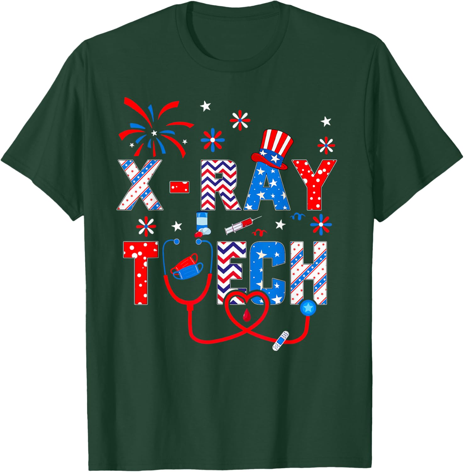 4th Of July Shirt Stethoscope Patriotic X-ray Tech T-Shirt - T-Shirt | Forest