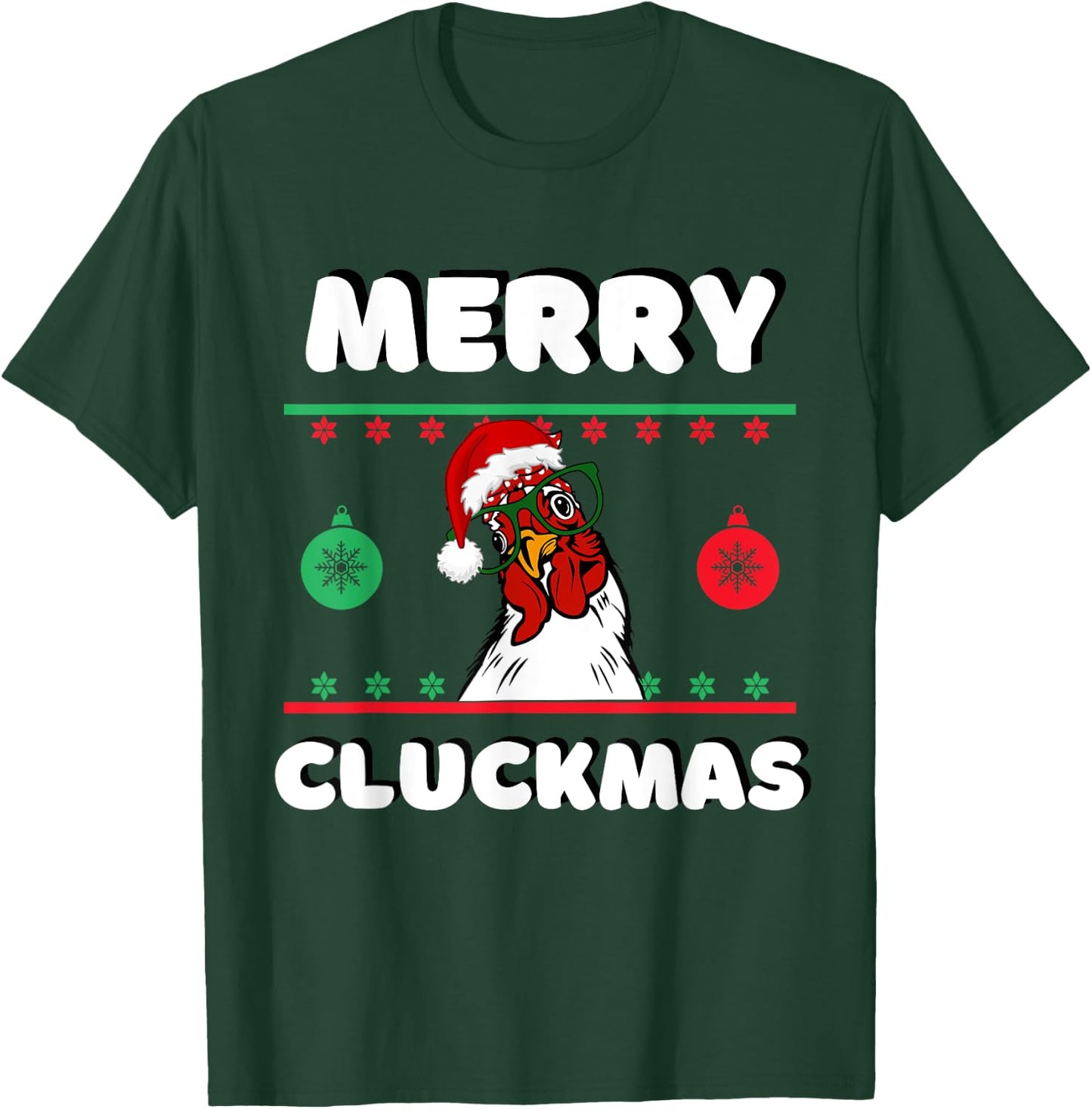 Merry Cluckmas Funny Chicken Christmas Retro Vintage T-Shirt - T-Shirt | Forest