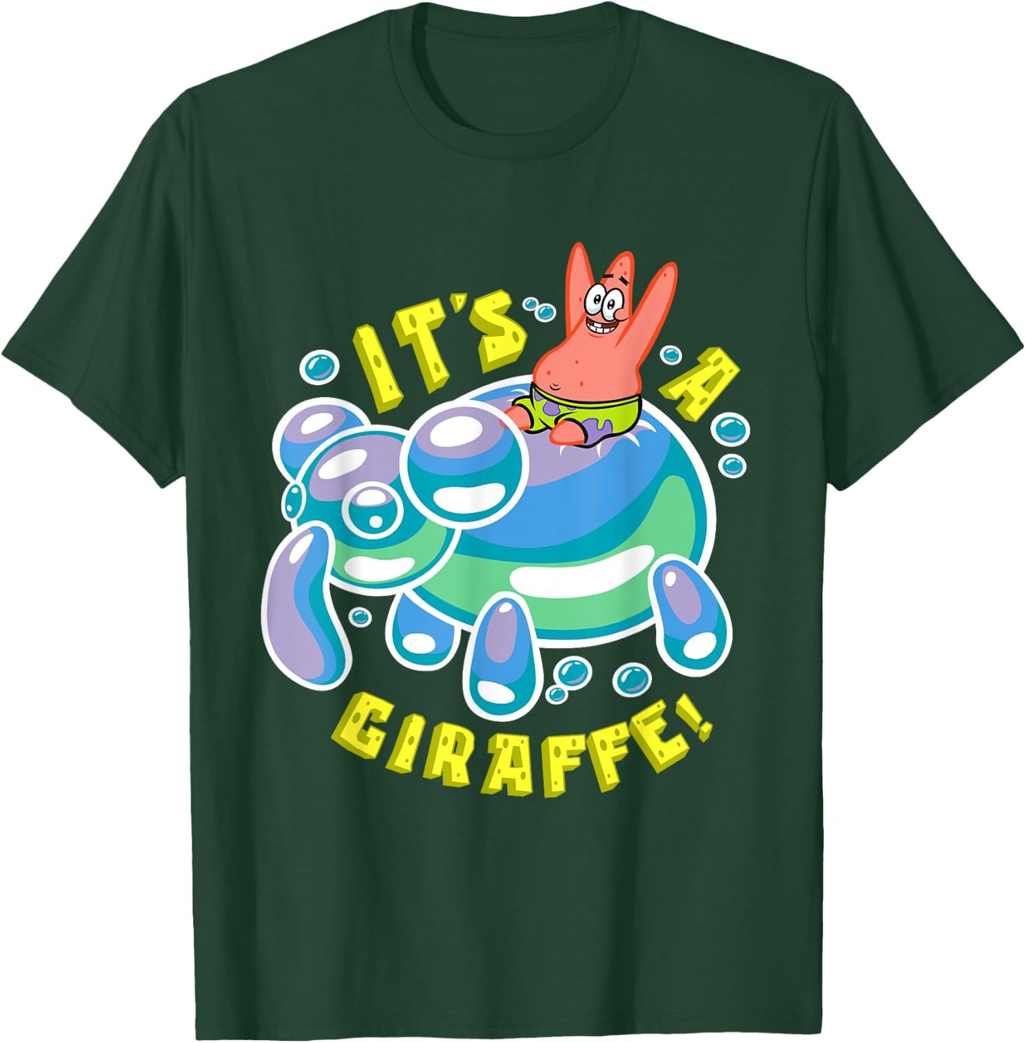 Mademark x SpongeBob SquarePants - SpongeBob Its a Giraffe Patrick Star Riding Balloon Giraffe T-Shirt - T-Shirt | Forest