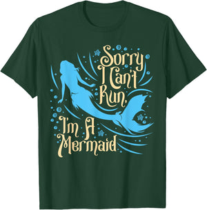 I Can't Run I'm A Mermaid , Funny Swim, Fun Beach T-Shirt - T-Shirt | Forest