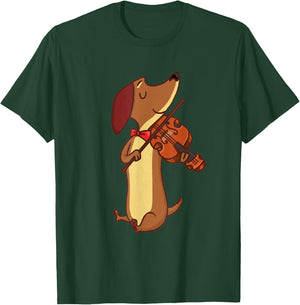 Dachshund Wiener Dog Playing Violin Cute Funny Violinist Women Girls Kids T-Shirt - T-Shirt | Forest