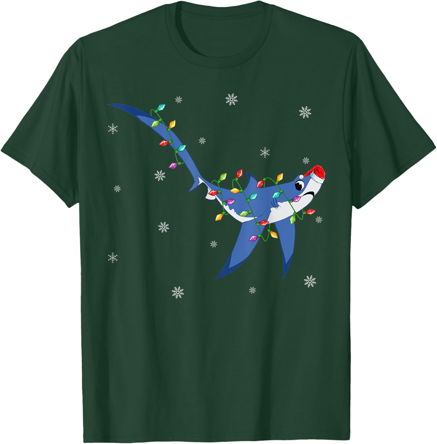 Shark Xmas Lighting Reindeer Hat Thresher Shark Christmas T-Shirt - T-Shirt | Forest