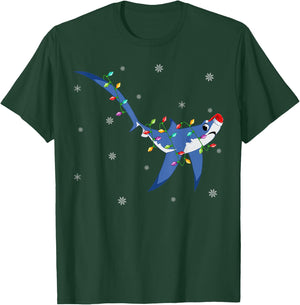 Shark Xmas Lighting Reindeer Hat Thresher Shark Christmas T-Shirt - T-Shirt | Forest
