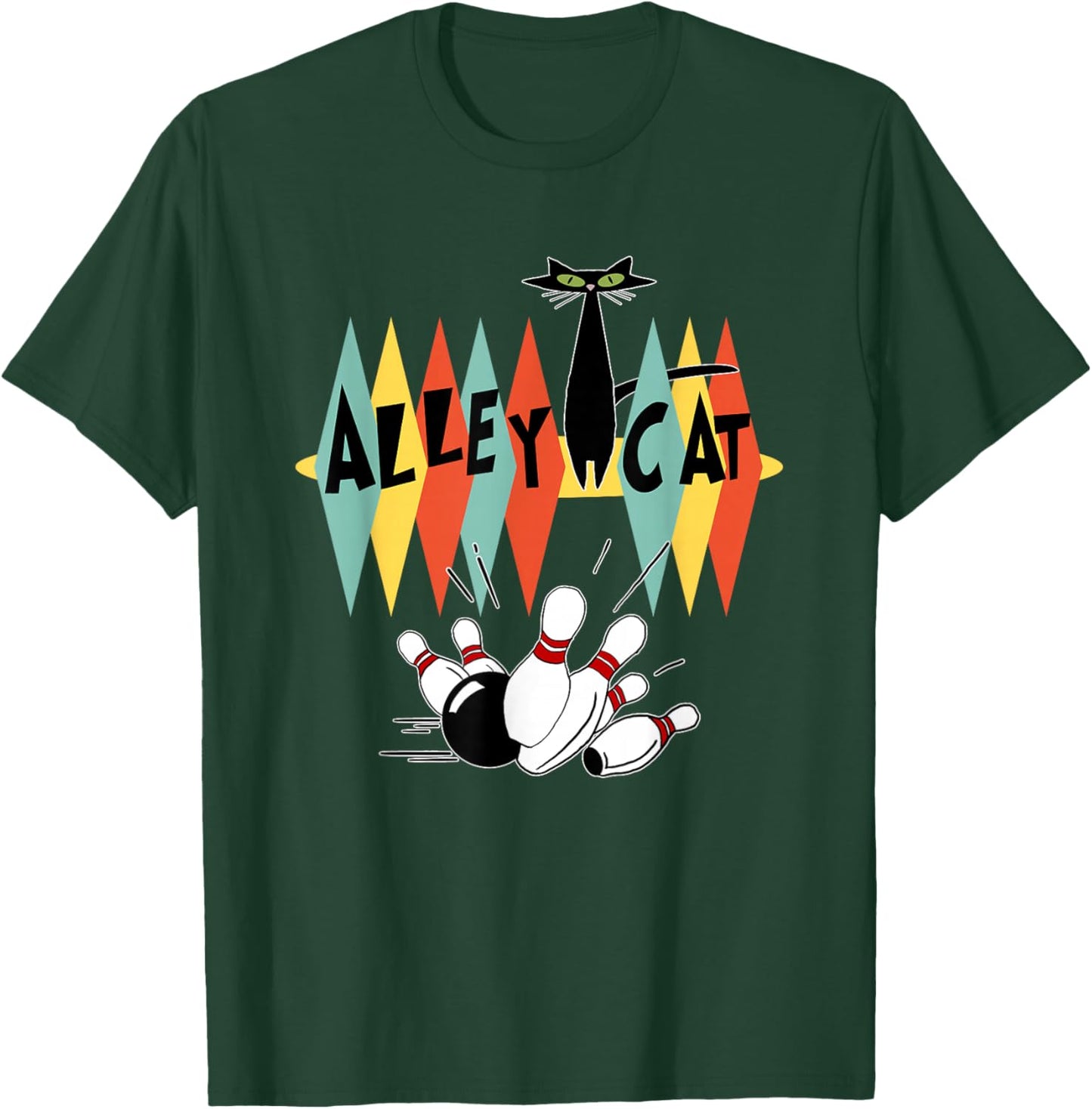 Retro Bowling Vintage Bowler Alley Cat Vintage Small T-Shirt - T-Shirt | Forest