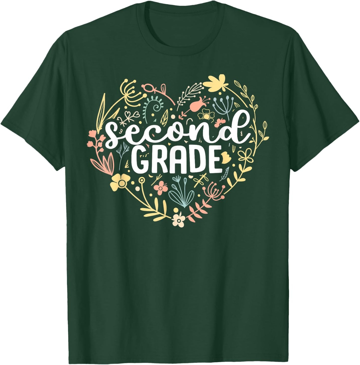 2nd Second Grade Floral Heart Back To School Teacher Girls T-Shirt - T-Shirt | Forest