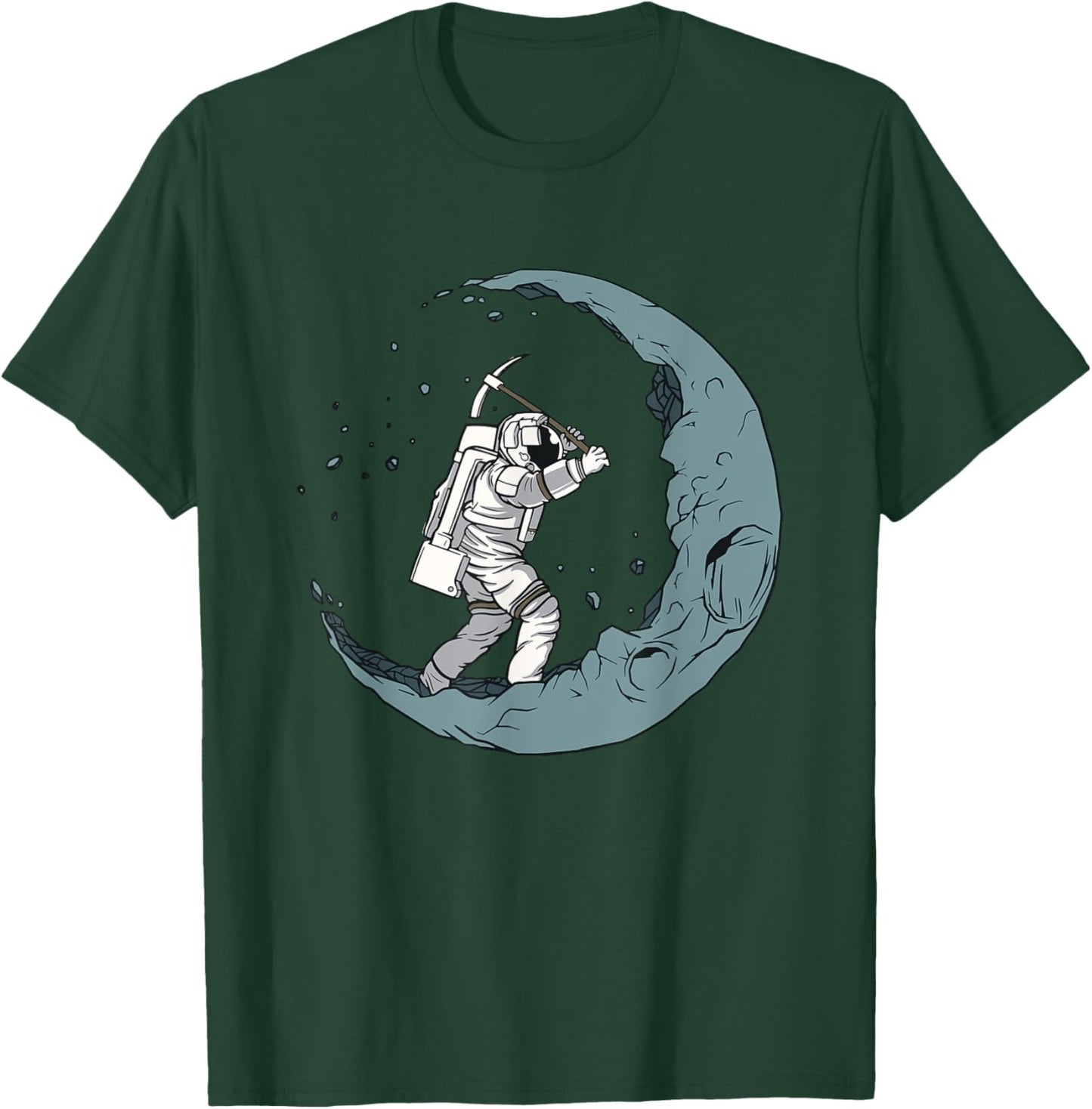 Astronaut Mining Moon With Pickaxe Graphic T-Shirt - T-Shirt | Forest