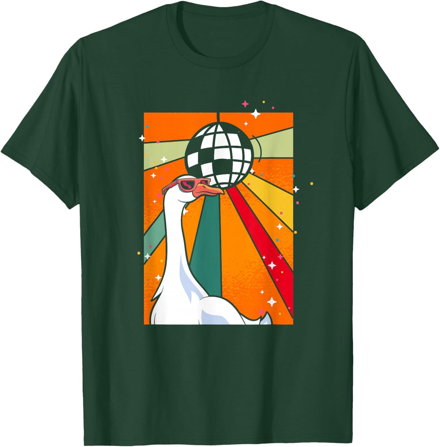 Funny Cool Farm Animal Disco Ball Sunglasses Retro Goose T-Shirt - T-Shirt | Forest