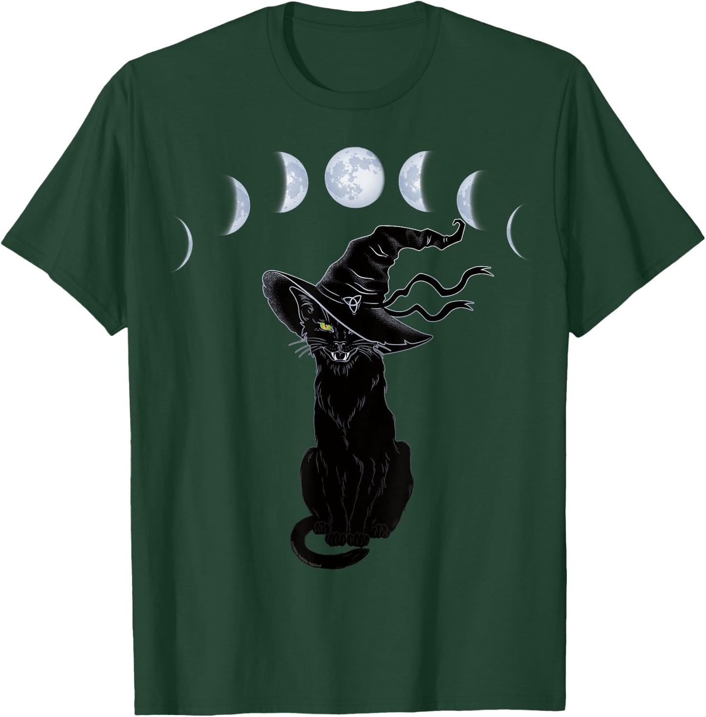 Halloween Black Cat with Witch Hat and Phases of the Moon Women Kids T-Shirt - T-Shirt | Forest