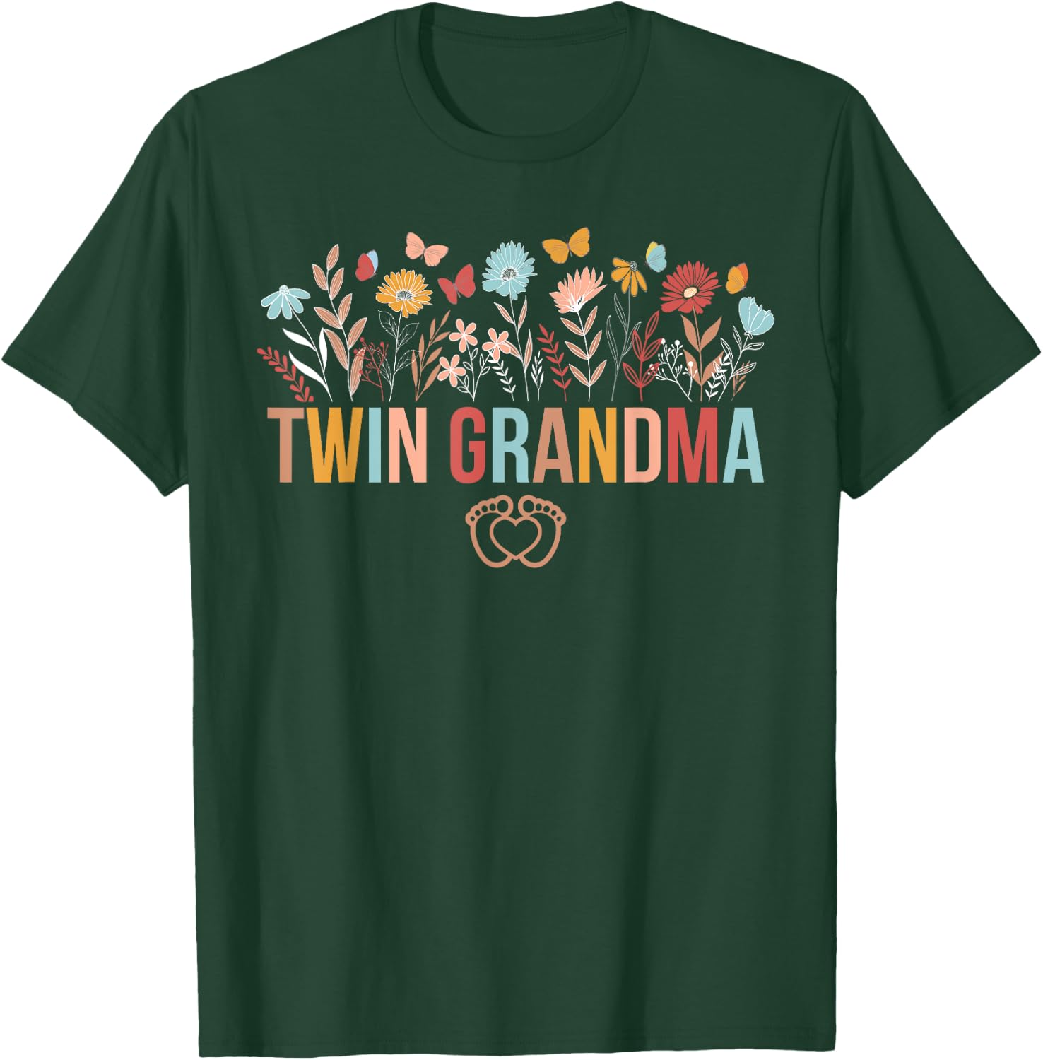 Twin Grandma Flowers Twin Grandmother Of Twins T-Shirt - T-Shirt | Forest