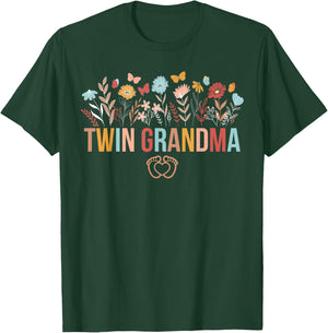 Twin Grandma Flowers Twin Grandmother Of Twins T-Shirt - T-Shirt | Forest