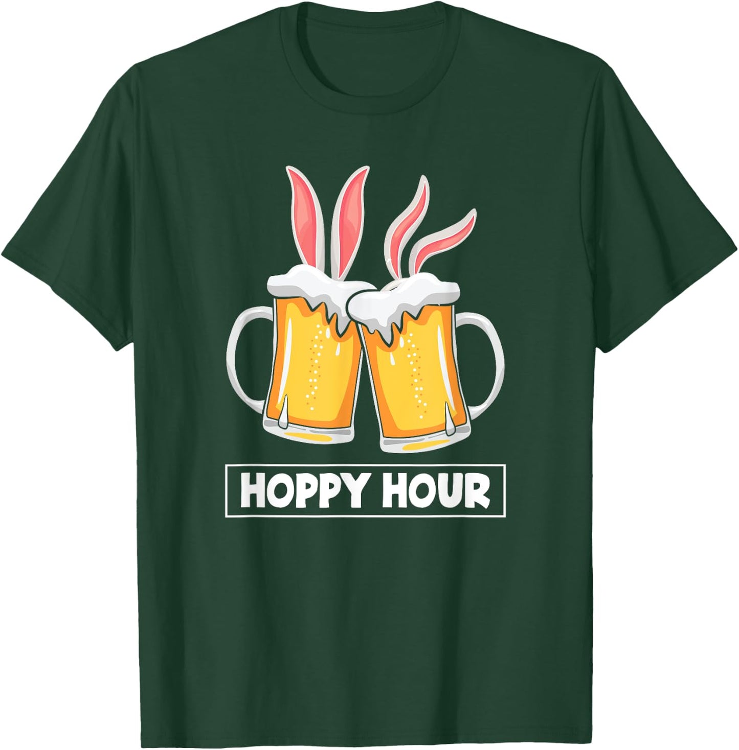 Hoppy Hour Funny Easter Beer Pints Bunny Ears Drinking Gift T-Shirt - T-Shirt | Forest