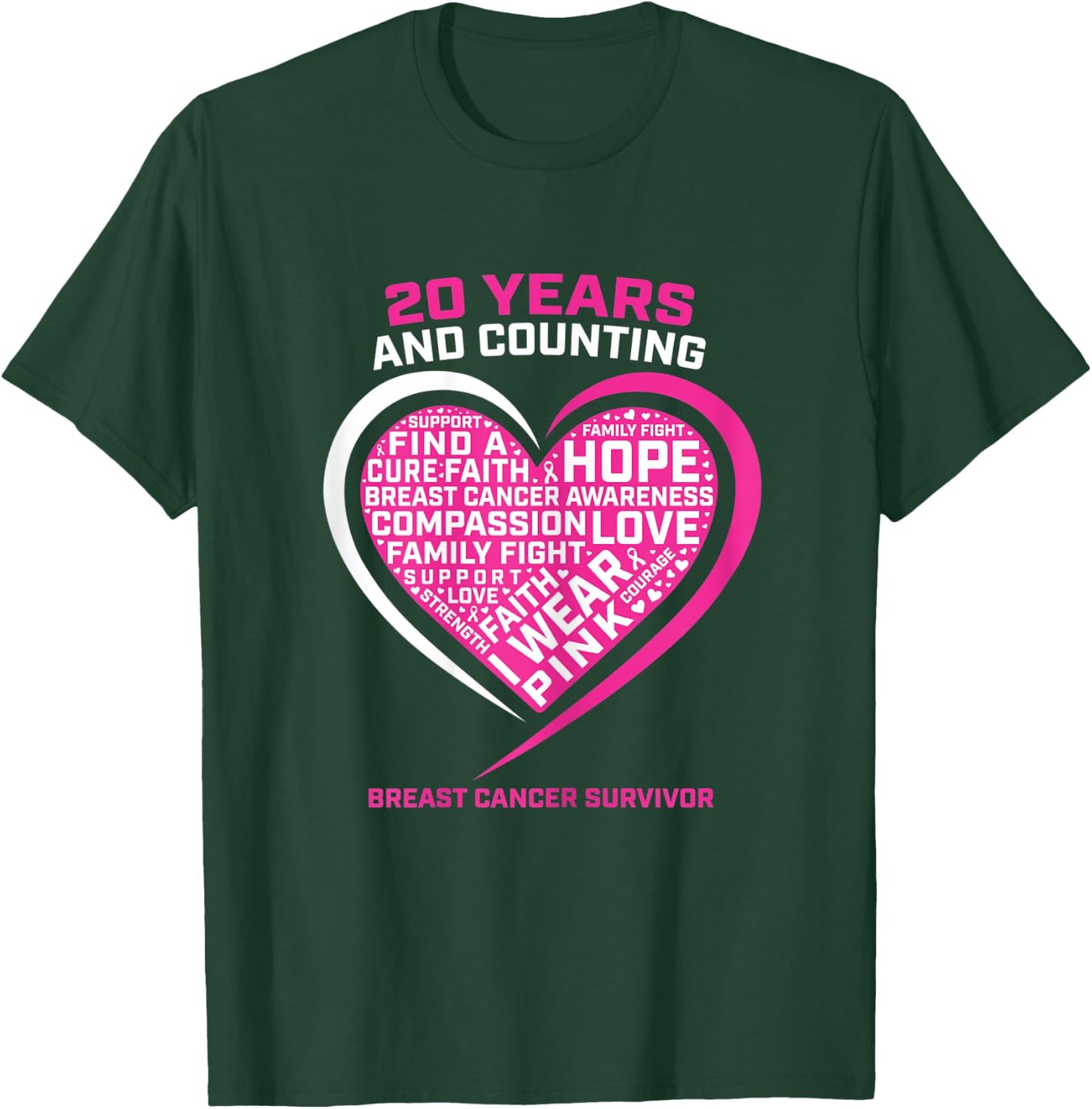 20 Year Cancer Free Breast Cancer Survivor Awareness Graphic T-Shirt - T-Shirt | Forest