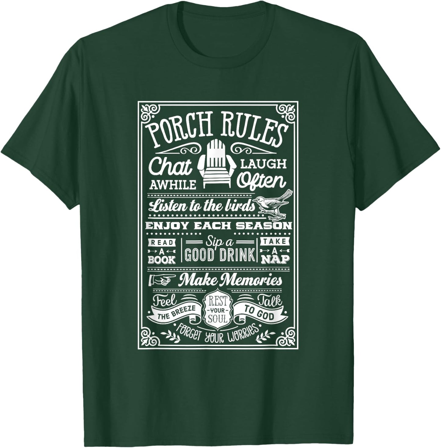 Camping, Outdoors Porch Rules Party Apparel T-Shirt - T-Shirt | Forest
