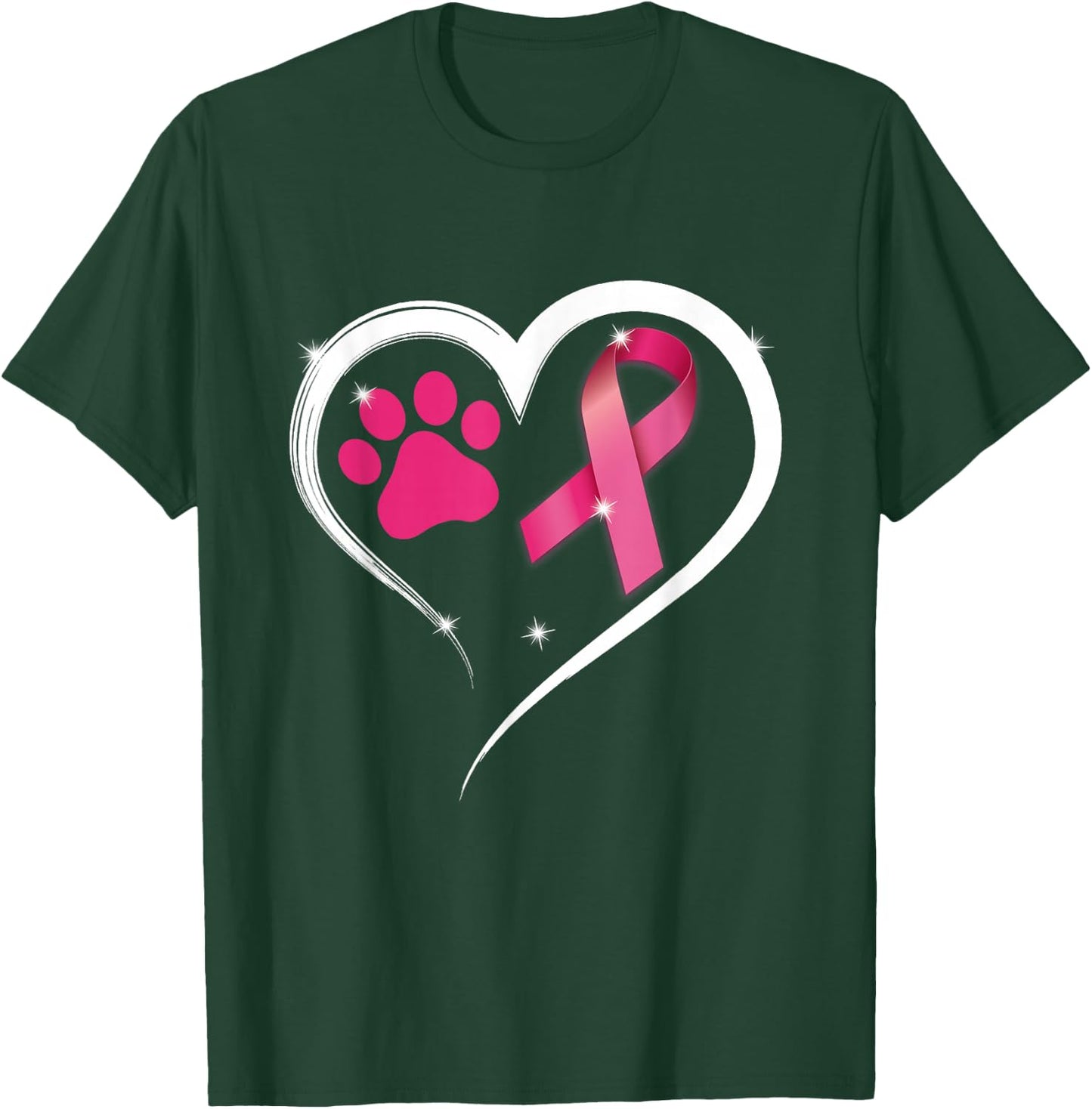 Heart Dog Paw Print Pink Ribbon Breast Cancer Awareness T-Shirt - T-Shirt | Forest