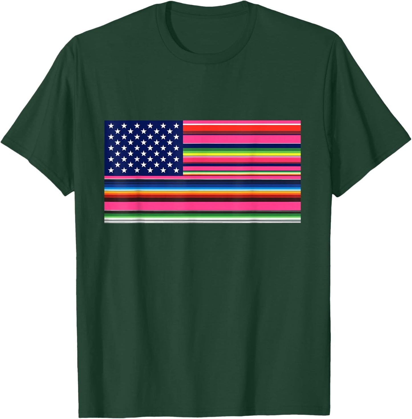 Mexican American Flag USA Serape Cinco De Mayo Party T Shirt T-Shirt - T-Shirt | Forest