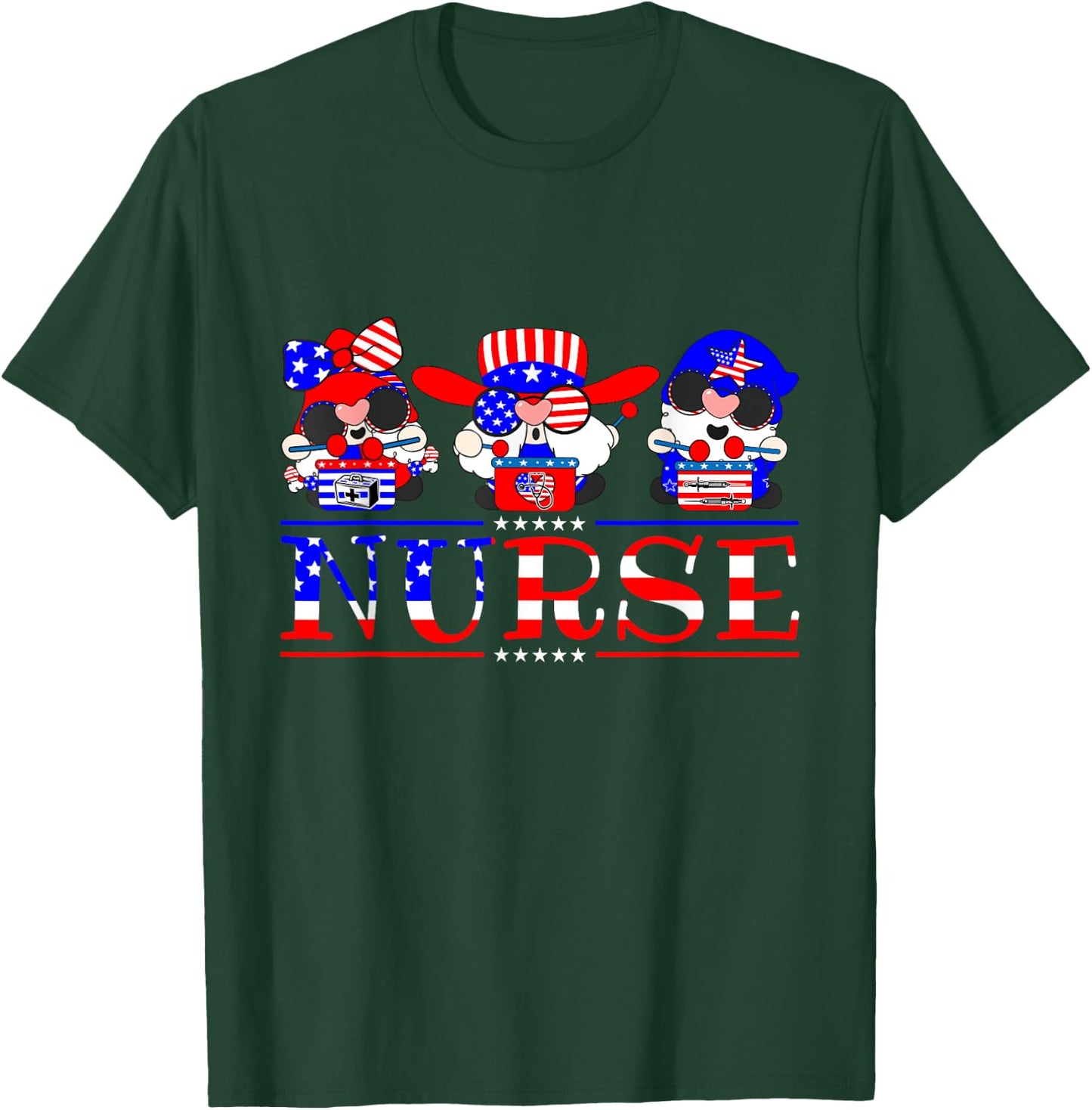 Nurse Gnomies 4th Of July Cute Gnome Nursing RN Memorial Day T-Shirt - T-Shirt | Forest