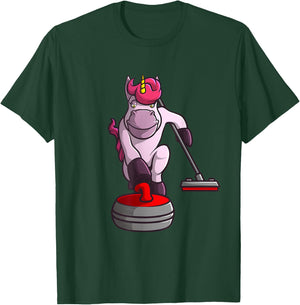 Funny Unicorn Curling Design Women Curling Player T-Shirt - T-Shirt | Forest