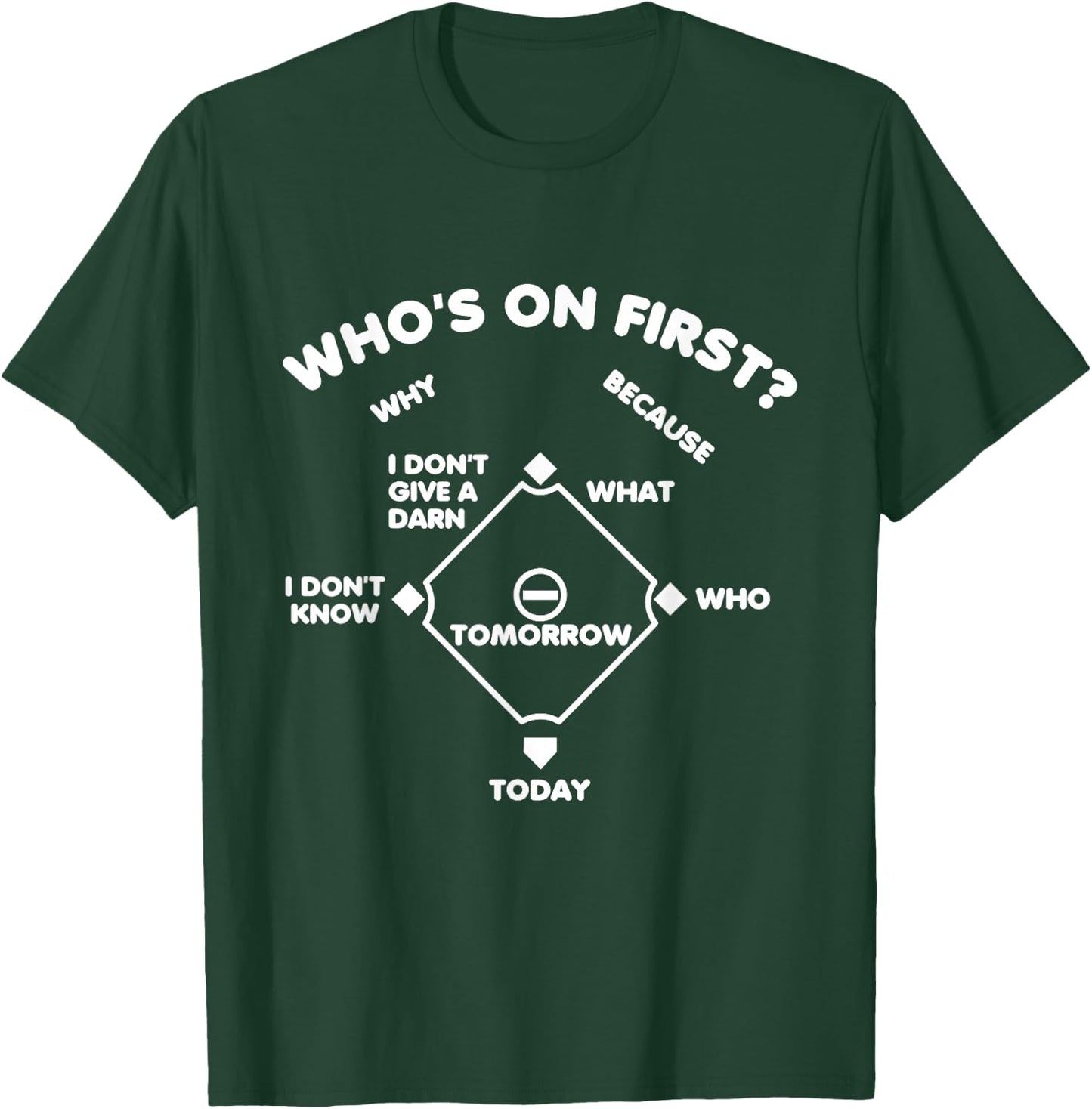 Who's on First Rounded Font Funny Baseball Saying Dark T-Shirt - T-Shirt | Forest