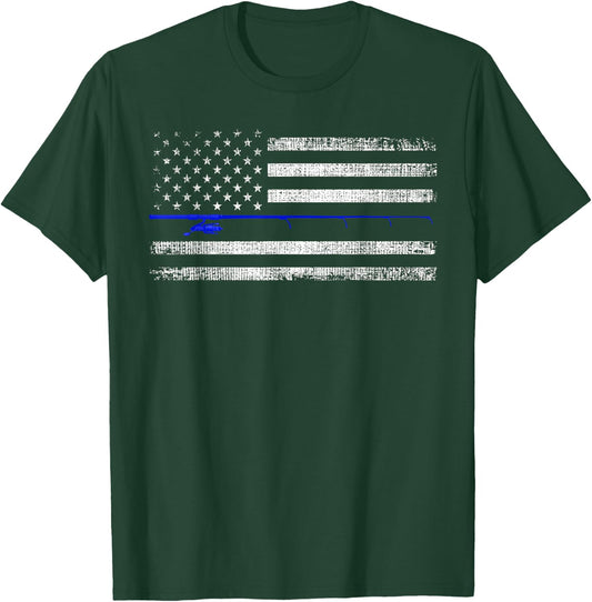 American Flag Distressed Fishing T-Shirt - T-Shirt | Forest