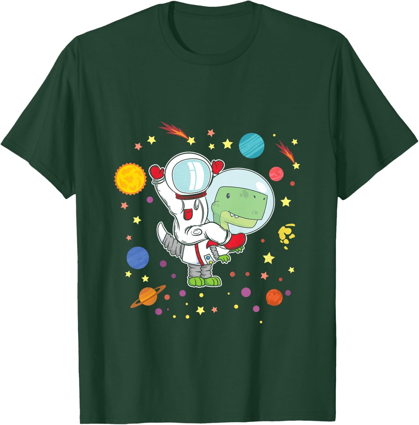 Astronaut T-Rex Dinosaurs Spaceman Dino Space Solar System T-Shirt - T-Shirt | Forest