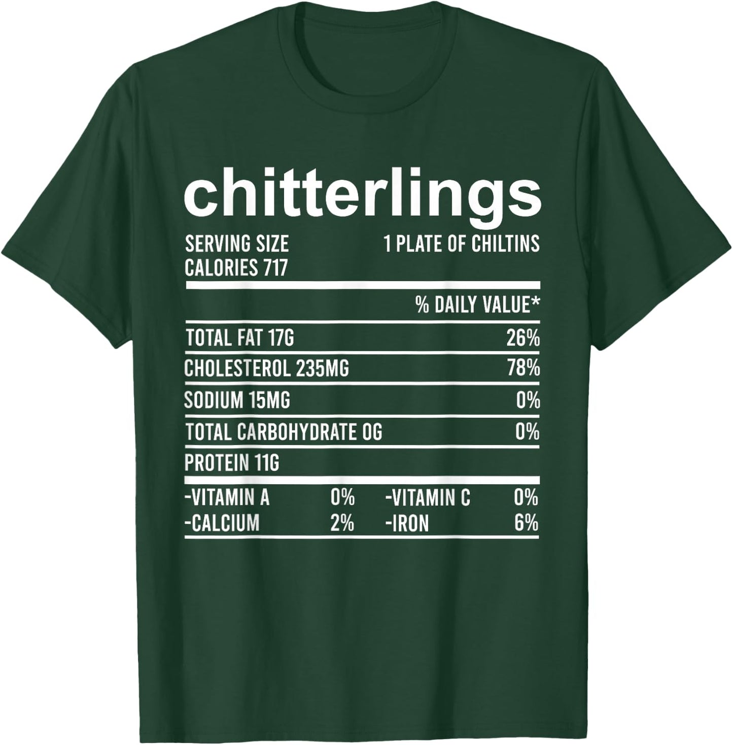 Funny Thanksgiving Apparel, Nutrition Fact Chitterlings Food T-Shirt - T-Shirt | Forest