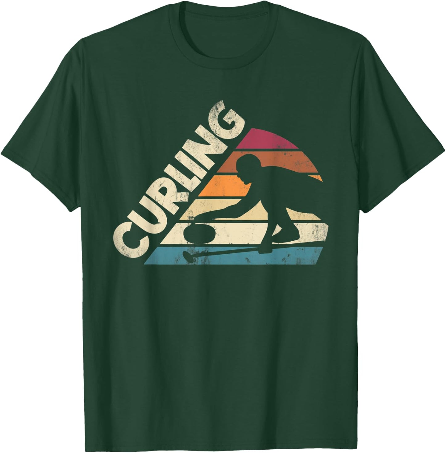 Curling Sport Curler Curling Player Silhouette T-Shirt - T-Shirt | Forest