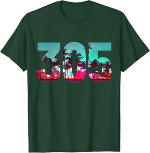 Miami 305 Area Code Florida Vintage Palm Trees Pride Retro Small T-Shirt - T-Shirt | Forest