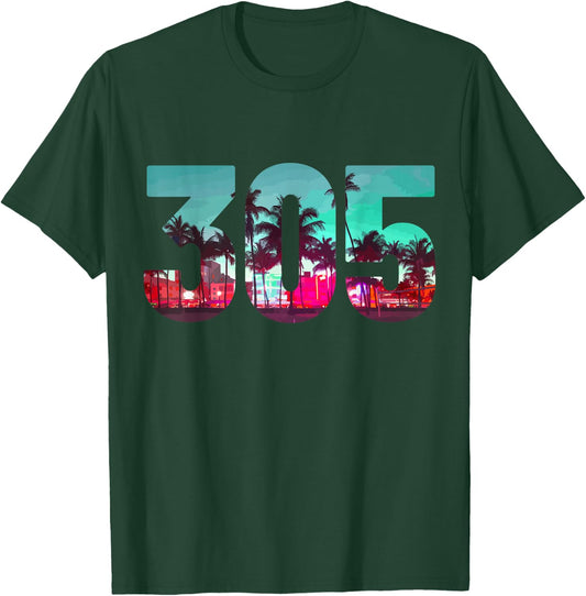 Miami 305 Area Code Florida Vintage Palm Trees Pride Retro Small T-Shirt - T-Shirt | Forest