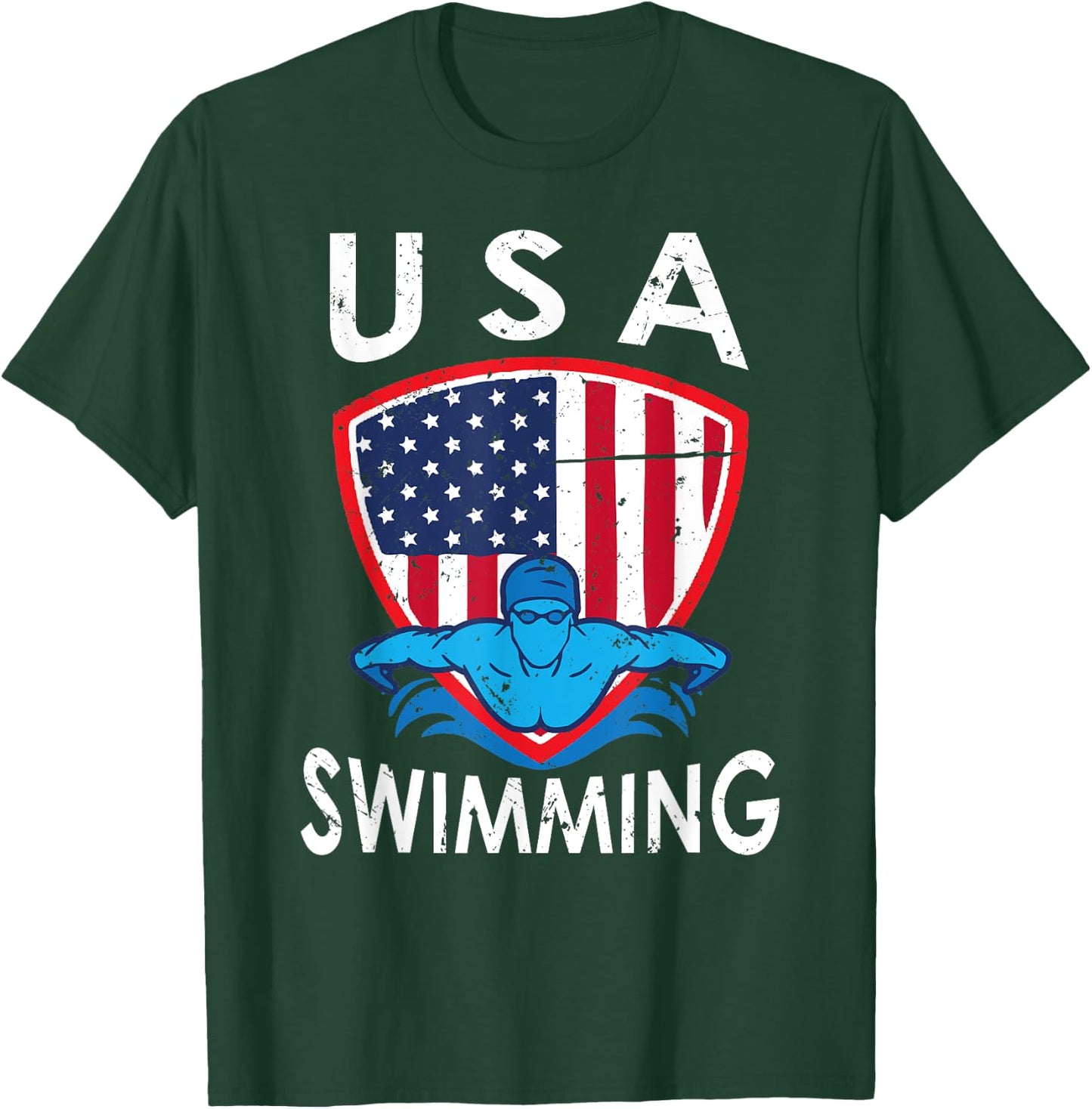 USA Swimming Team Sport Athlete US Swim Aquatic Design T-Shirt - T-Shirt | Forest