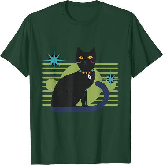 Cat Midcentury Atomic Age Retro Geometric Mid Century Feline T-Shirt - T-Shirt | Forest